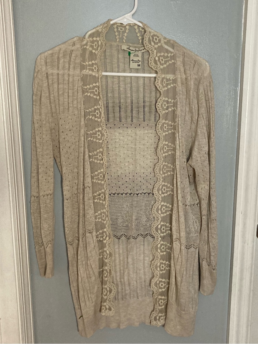 American Rag Cie Women's Light Beige Lace-Trim Open Cardigan